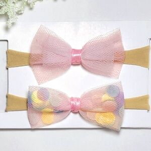 Pink and Tan Kids Hair Bow Set